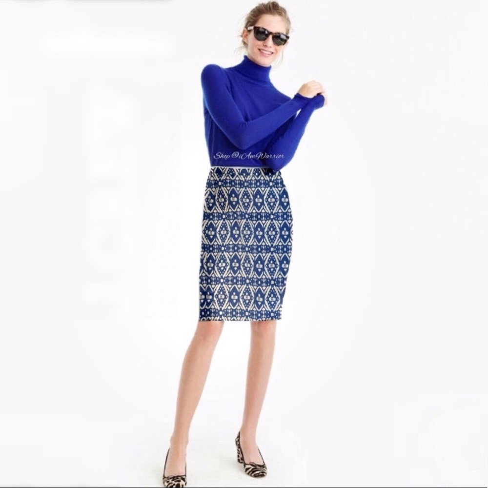 J. Crew “The Pencil Skirt” in Blue Ikat